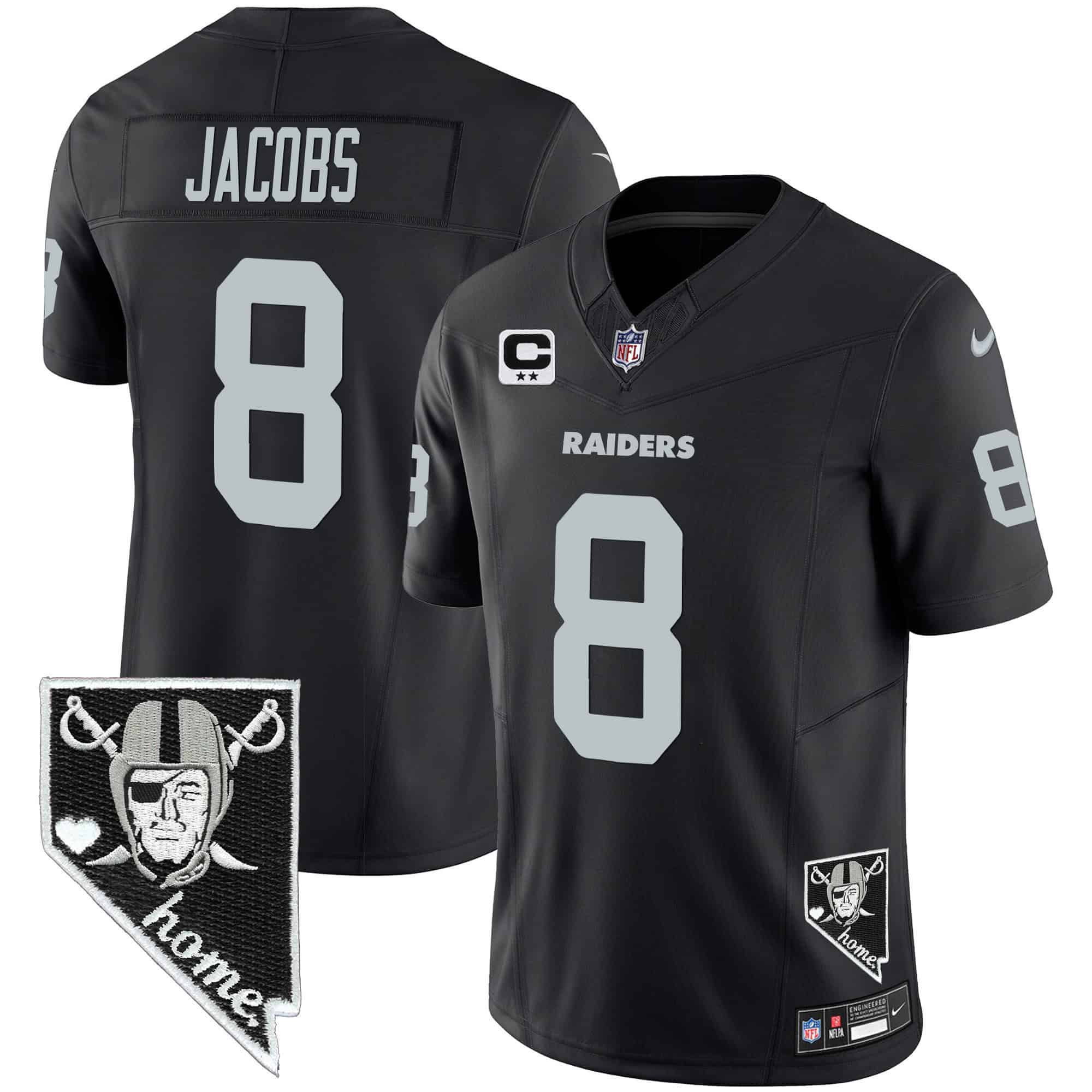 Men Oakland Raiders #8 Jacobs Black 2024 Nike Nevada Home Patch Vapor NFL Jersey style 1->indianapolis colts->NFL Jersey